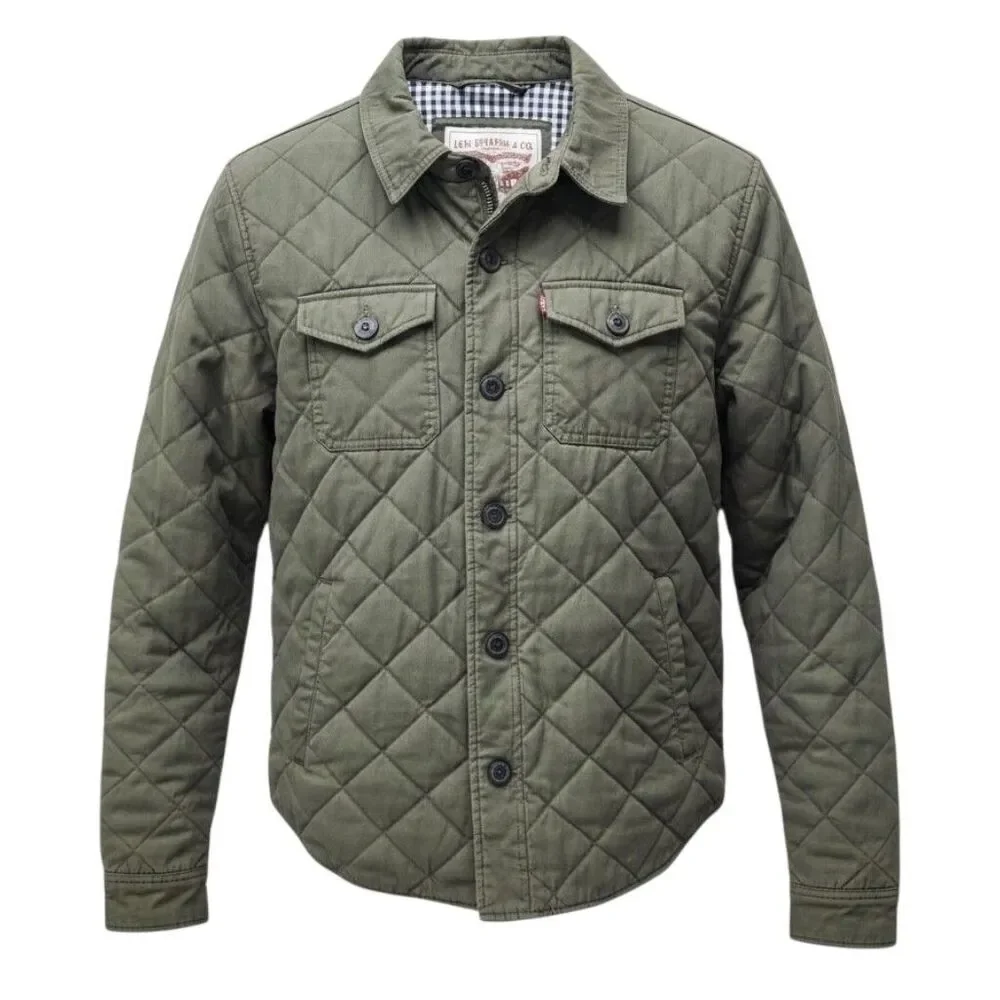 Levis Diamond Quilted Shirt Jacket Mens Medium Green Zip Button Gorpcore Utility